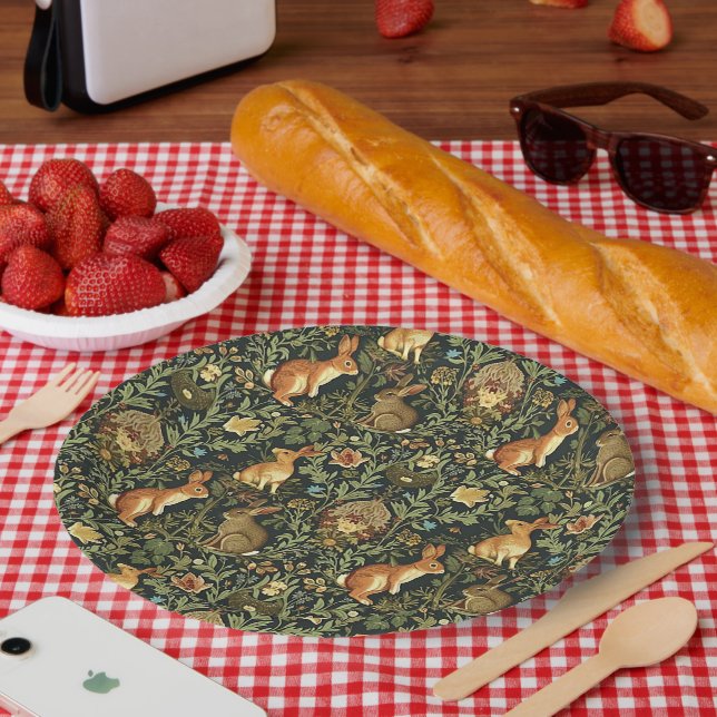 William Morris Woodland Floral Rabbits Christmas Paper Plates (Picnic)