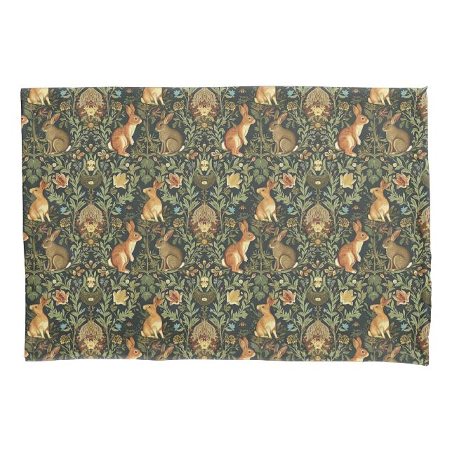 William Morris Woodland Floral Rabbits Christmas Pillow Case (Front)
