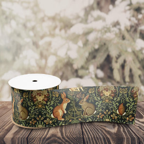 William Morris Woodland Floral Rabbits Christmas Satin Ribbon
