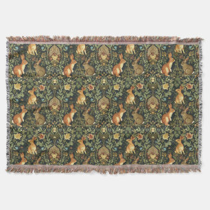 William Morris Woodland Floral Rabbits Christmas Throw Blanket