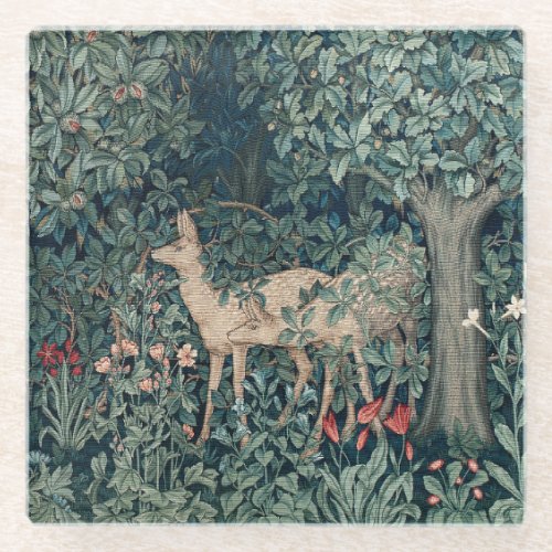 William Morris Woodland Tapestry Deer Stag Glass Coaster