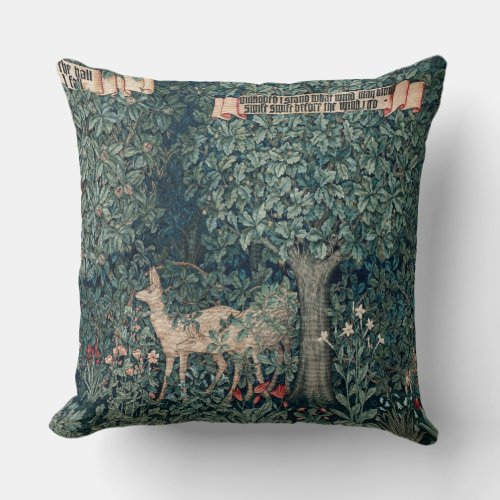 William Morris Woodland Tapestry Deer Stag Throw Pillow