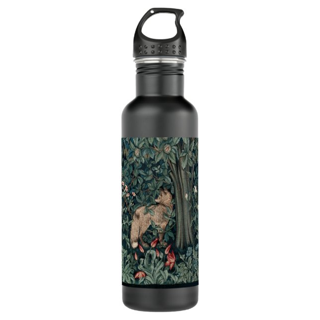 William Morris Woodland Tapestry Fox Stainless Steel Water Bottle (Front)