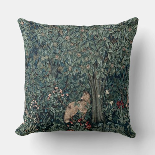 William Morris Woodland Tapestry Fox Throw Pillow