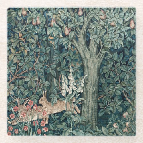 William Morris Woodland Tapestry Rabbits Glass Coaster