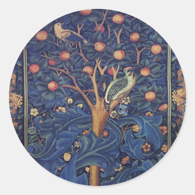 William Morris Woodpecker Tapestry Arts & Crafts  Classic Round Sticker (Front)