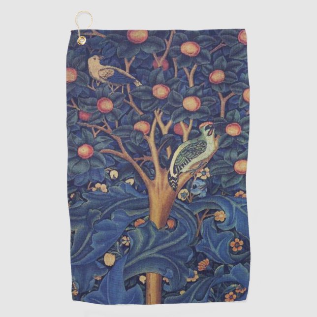 William Morris Woodpecker Tapestry Arts & Crafts  Golf Towel (Front)
