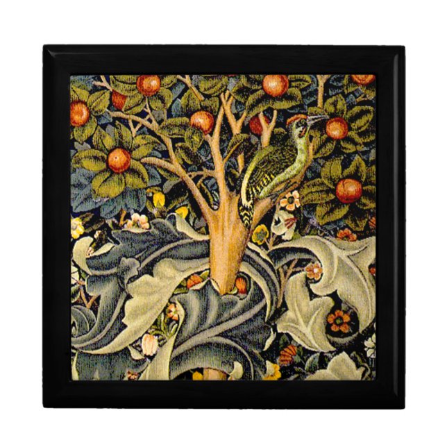 William Morris Woodpecker Tapestry Arts & Crafts  Jewelry Box (Front)