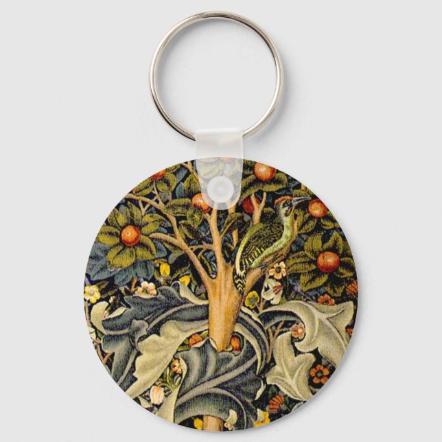 William Morris Woodpecker Tapestry Arts & Crafts  Keychain (Front)
