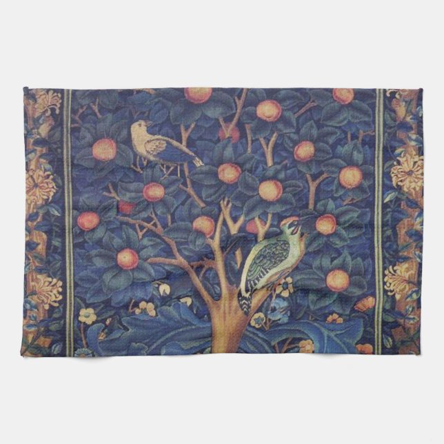 William Morris Woodpecker Tapestry Arts & Crafts  Kitchen Towel (Horizontal)
