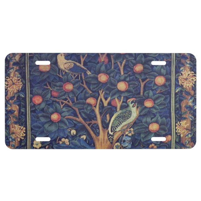 William Morris Woodpecker Tapestry Arts & Crafts  License Plate (Front)