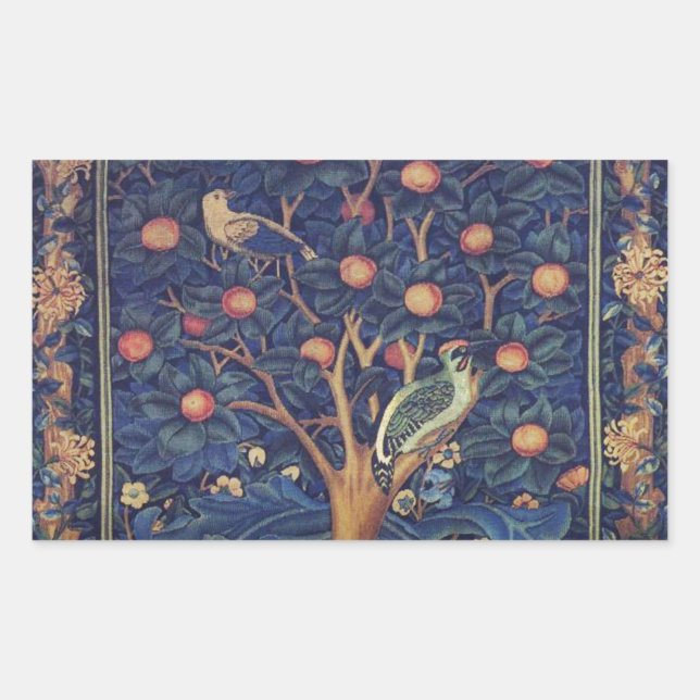 William Morris Woodpecker Tapestry Arts & Crafts  Rectangular Sticker (Front)