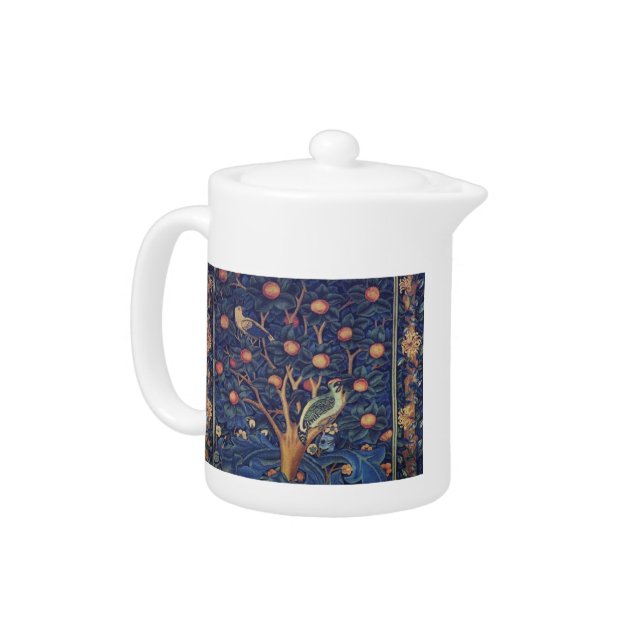 William Morris Woodpecker Tapestry Arts & Crafts  Teapot (Left)
