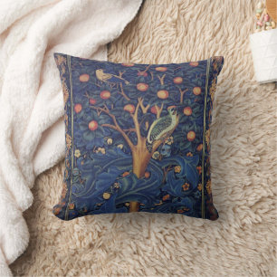 William Morris Woodpecker Tapestry Arts & Crafts Throw Pillow