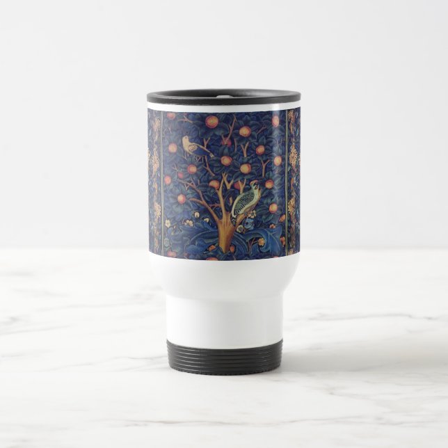 William Morris Woodpecker Tapestry Arts & Crafts  Travel Mug (Center)