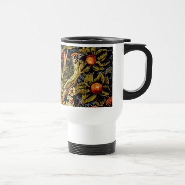 William Morris Woodpecker Tapestry Arts & Crafts  Travel Mug (Right)