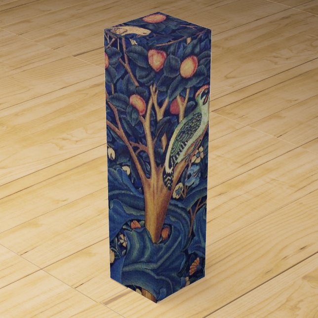 William Morris Woodpecker Tapestry Arts & Crafts  Wine Box (Front)