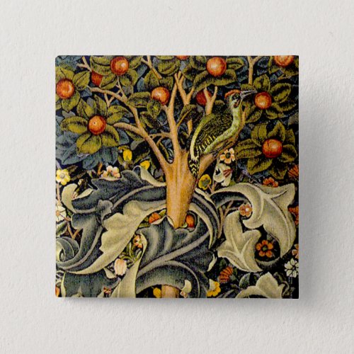 William Morris Woodpecker Tapestry Birds Floral Button