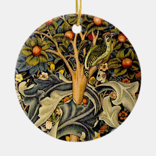 William Morris Woodpecker Tapestry Birds Floral Ceramic Ornament