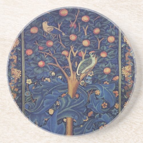 William Morris Woodpecker Tapestry Birds Floral Coaster