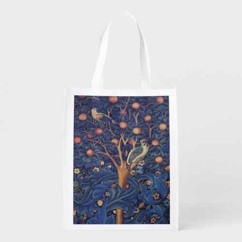 William Morris Woodpecker Tapestry Birds Floral Grocery Bag