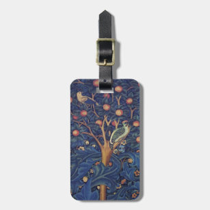 William Morris Woodpecker Tapestry Birds Floral Luggage Tag