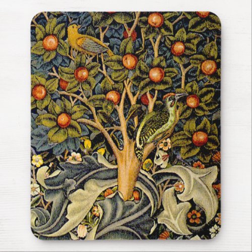 William Morris Woodpecker Tapestry Birds Floral Mouse Pad