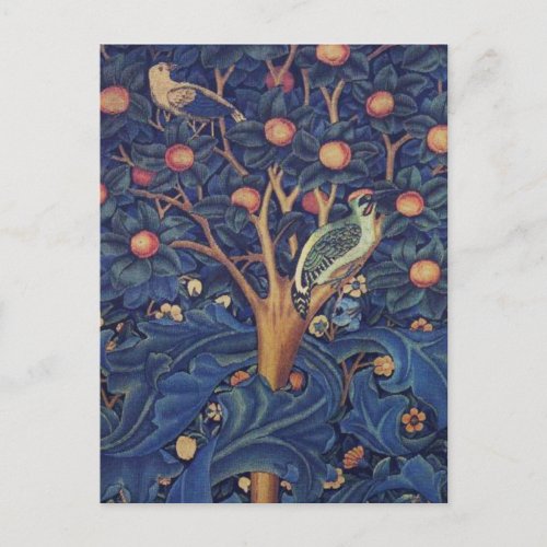 William Morris Woodpecker Tapestry Birds Floral Postcard