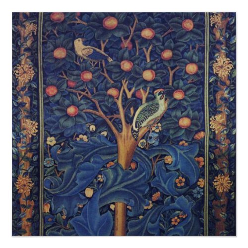 William Morris Woodpecker Tapestry Birds Floral Poster