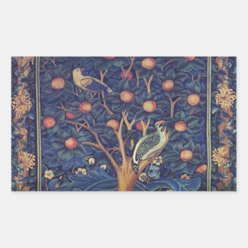 William Morris Woodpecker Tapestry Birds Floral Rectangular Sticker