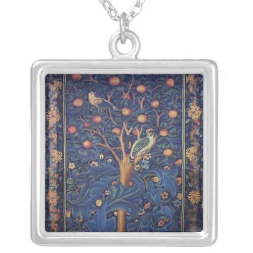 William Morris Woodpecker Tapestry Birds Floral Silver Plated Necklace