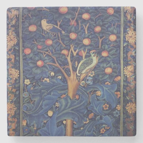 William Morris Woodpecker Tapestry Birds Floral Stone Coaster