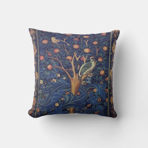 William Morris Woodpecker Tapestry Birds Floral Throw Pillow