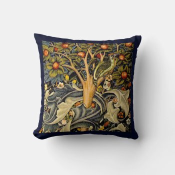 William Morris Woodpecker Tapestry Birds Floral Throw Pillow by antiqueart at Zazzle