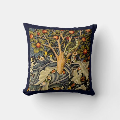 William Morris Woodpecker Tapestry Birds Floral Throw Pillow