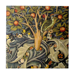 William Morris Woodpecker Tapestry Birds Floral Tile