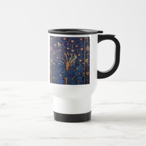 William Morris Woodpecker Tapestry Birds Floral Travel Mug