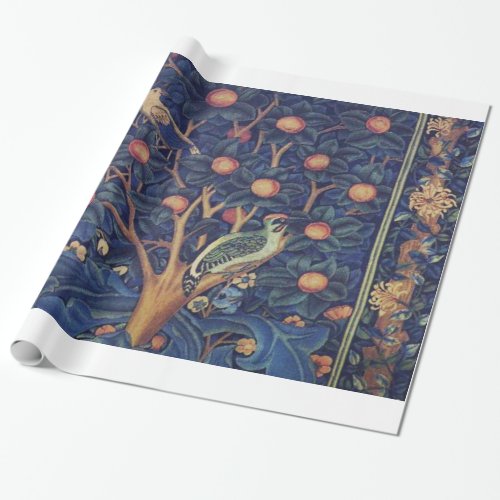 William Morris Woodpecker Tapestry Birds Floral Wrapping Paper