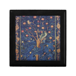 William Morris Woodpecker Tapestry Blue Design Jewelry Box