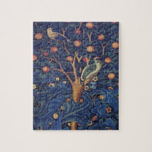 William Morris Woodpecker Tapestry Blue Design Jigsaw Puzzle