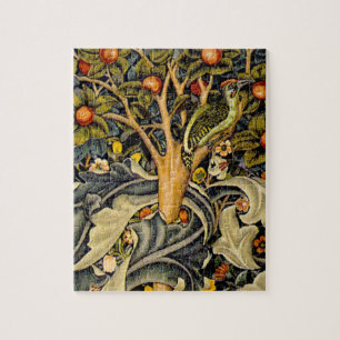 William Morris Woodpecker Tapestry Blue Design Jigsaw Puzzle