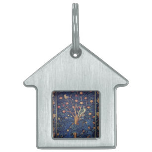 William Morris Woodpecker Tapestry Blue Design Pet Name Tag