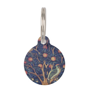 William Morris Woodpecker Tapestry Blue Design Pet Name Tag