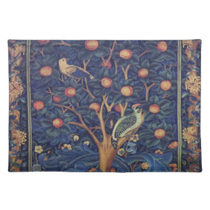 William Morris Woodpecker Tapestry Blue Design Placemat