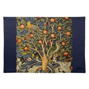 William Morris Woodpecker Tapestry Blue Design Placemat