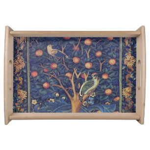 William Morris Woodpecker Tapestry Blue Design Serving Tray