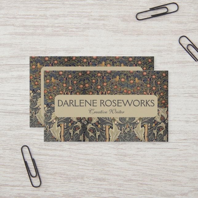 William Morris Woodpecker Tapestry Business Card (Front/Back In Situ)
