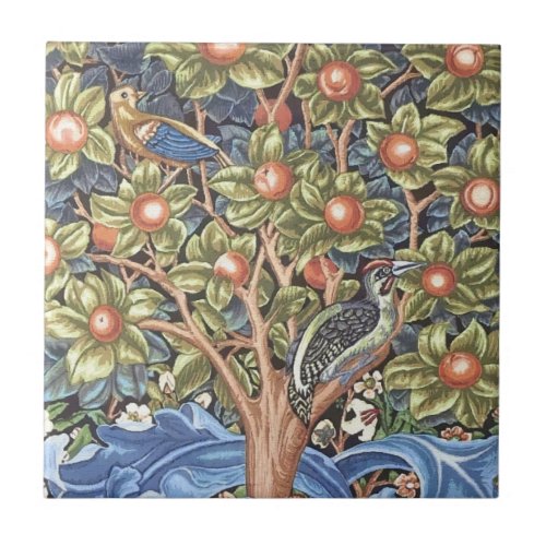 William Morris Woodpecker Tapestry Floral Vintage Ceramic Tile