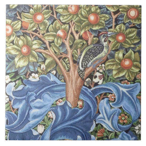 William Morris Woodpecker Tapestry Floral Vintage Ceramic Tile