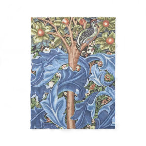 William Morris Woodpecker Tapestry Floral Vintage Fleece Blanket